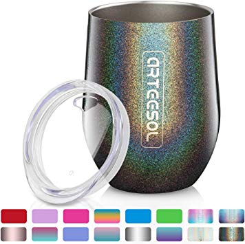 arteesol Coffee Cup - 12 oz Stainless Steel Travel Mug Coffee Mug - Double Wall Vacuum Insulated Tumbler with lid Fit for Coffee, Wine, Cocktails, Ice Cream (Shiny-Black, 1pcs)