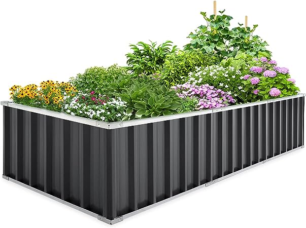 KING BIRD 101"x 36"x 18" Galvanized Raised Garden Bed 2 Installation Methods for DIY Outdoor Heightened Steel Metal Planter Kit Box for Deep-Rooted Vegetables, Flowers, Large Raised Bed Kit(Dark Grey)