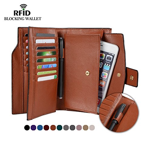 Befen Women's RFID Blocking Luxury Full Grain Genuine Leather Bifold Trifold Wallet Multi Card Organizer Holders for Ladies