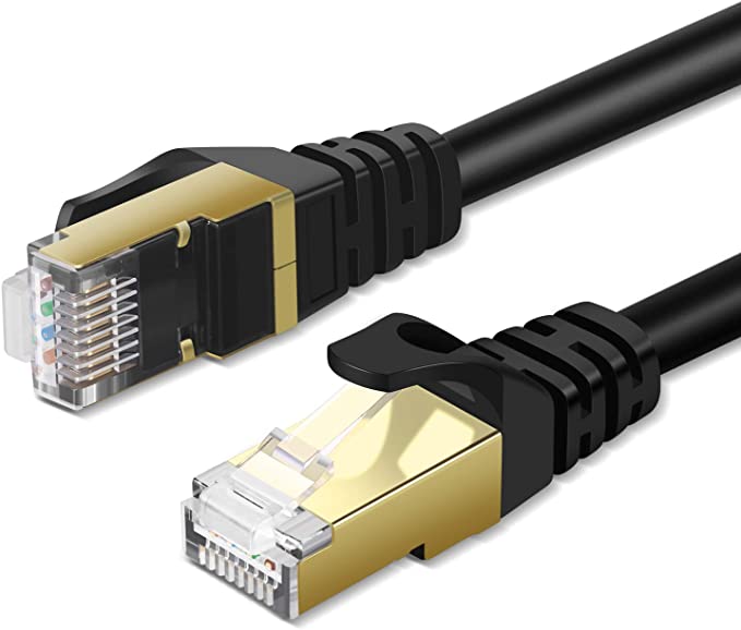 TNP Cat6 Ethernet Patch Cable - Professional Gold Plated Snagless RJ45 Connector Computer Networking LAN Wire Cord Plug Premium Shielded Twisted Pair (50FT, Black)