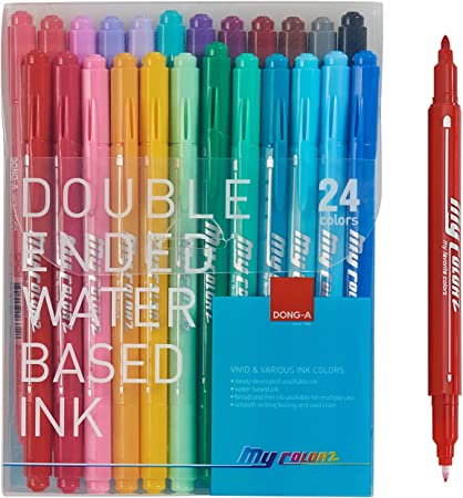 DONG-A Felt Tip Marker Pen   Highlighters Assorted Color, 24 Pack, Drawing pens Colored Fine Point Pen Coloring Marker for Journal Writing Note Taking Calendar Diary Art Office School Supplies fine markers for adult coloring