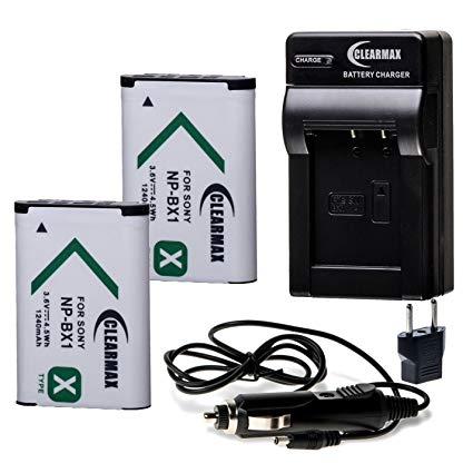 ClearMax Battery (2-Pack) and Charger for Sony NP-BX1 and Sony Cyber-shot DSC-HX50V, DSC-HX300, DSC-RX1, DSC-RX1R, DSC-RX100, DSC-RX100 II, DSC-WX300, HDR-AS10, HDR-AS15, HDR-AS30V, HDR-MV1