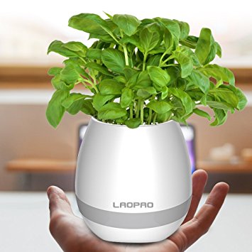 Music Flower Pot Bluetooth Speaker Flowerpot DIY Plant Night Light Touch Control Rechargeable Lamp Festival Gift for Children Family Friends Party By LAOPAO(White)