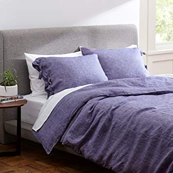 Rivet Lightweight Transitional Chambray Duvet Cover Bedding Set, Easy Care, Full / Queen, Chambray