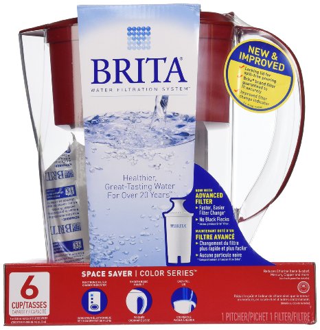 Brita Space Saver Water Filter Pitcher-Red-6 Cup