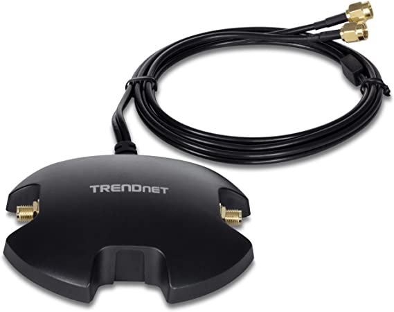 TRENDnet Magnetic Dual Antenna Mounting Base RP-SMA Female with RP-SMA Male Extension Cable, Extends Two Wireless Antennas Up to 1m (3.3 ft.), Black, TEW-LB101