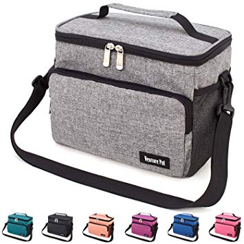 Venture Pal Leakproof Reusable Insulated Cooler Lunch Bag - Office Work School Picnic Hiking Beach Lunch Box Organizer with Adjustable Shoulder Strap for Women,Men and Kids-Grey