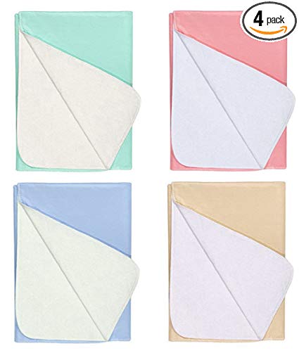 Nobles 4 PACK - Waterproof Reusable Incontinence Underpads/Washable Incontinence Bed Pads - 1 of Each Color Green, Tan, Pink and Blue Size 23x35 - Great for adults, kids and pets