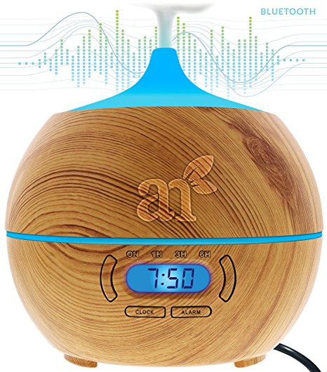 ArtNaturals Essential Oil Diffuser and Humidifier - (400 ml) with Bluetooth Speaker Clock and Alarm - Electric Cool Mist Aromatherapy for Office, Home, Bedroom and Baby Room - 7 Color LED Lights,