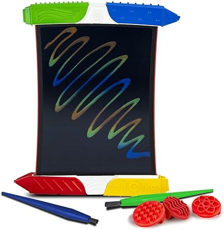 Boogie Board Scribble n’ Play Authentic Reusable Kids’ Drawing Board Creativity Kit, Includes Doodle Board with Color Burst, Instant Erase Button, Textured Drawing Tools and Styluses for Kids Ages 4