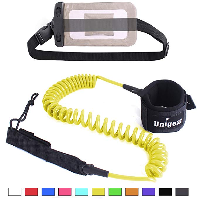 Unigear Premium 10' Coiled SUP Leash (11 Colors) Inflatable Paddle Board Leash with Waterproof Wallet