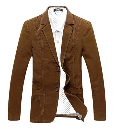 Chartou Men's Casual Western-Style Lightweight Slim Two-Buttons Cotton Suit Blazers Jacket