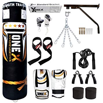 Heavy Filled 17 Piece 5ft Boxing Punch Bag Set Gloves Bracket Chains MMA Pad