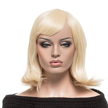 YOPO Wig, Short Wavy Light Blonde Wigs for Women, 16'' Cosplay Medium Length Wig(Light Blonde)