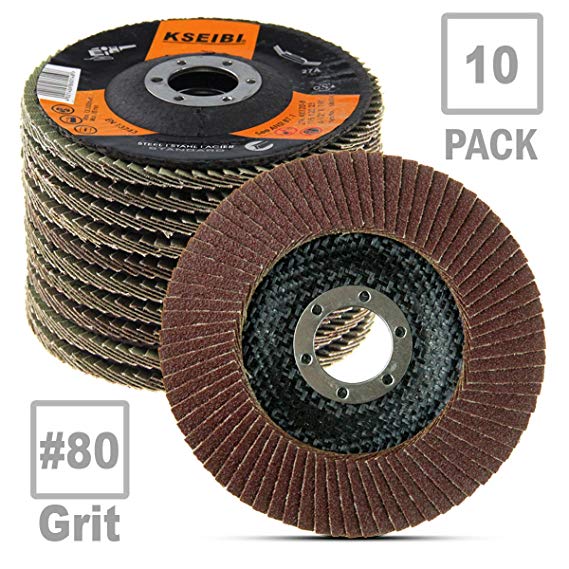 KSEIBI Aluminum Oxide 4 1/2 Inch Auto Body Flap Disc Sanding Grinding Wheel 10 Pack (80 Grit)