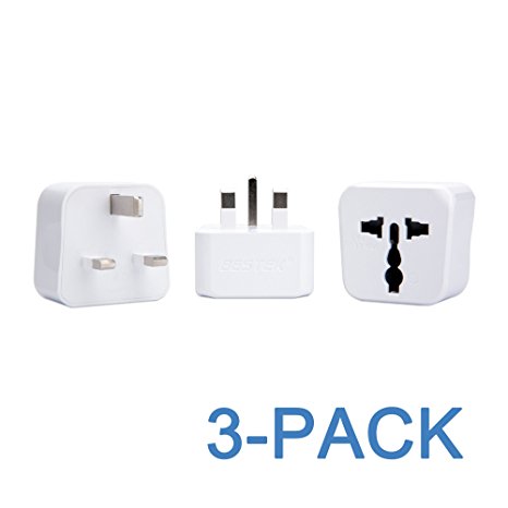 UK Adapter BESTEK Prong Converter Kit Grounded US to UK, Ireland, Hong Kong Travel Power Adapter Plug Kit with Universal AC Outlet, Type G, 3 Packs