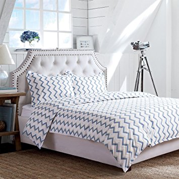 Bedsure 3-Piece Duvet Cover Set (Full/Queen Zigzag Aqua) - 1 Duvet Cover and 2 Shams- Ultra-Soft Microfiber Fabric, Luxurious Comfortable and Breathable Bedding Set