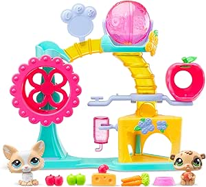 Bandai Littlest Pet Shop Fun Factory Playset LPS Playset with 2 Exclusive Pet Mini Figures 10 Accessories 1 Collector Card and Virtual Codes Animal Collectable Kids Toys for Girls and Boys, BF00519