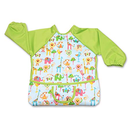 Luxja Baby Waterproof Sleeved Bib, Long Sleeve Bib for Toddler (6-24 Months), Animal World