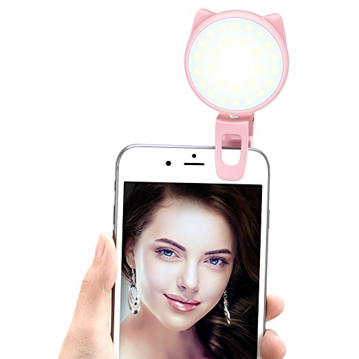 Selfie Light - ALCLAP Clip on Ring Light 32 LED Camera Light with Rechargeable Battery for Cell Phones, Tablets, Laptops (Pink)