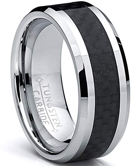 8MM Men's Tungsten Carbide Ring Wedding Band W/Carbon Fiber Inaly Sizes 5 to 15