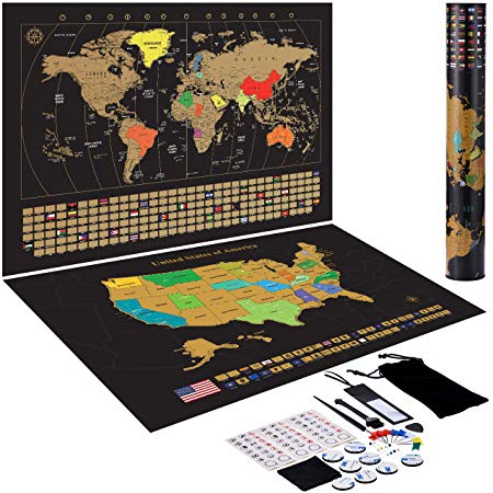 TOPELEK Scratch Off Map of The World   Premium Scratch Off USA Map Accessories and Gift Packaging,Vivid Colors,Large Scratchable Travel Maps Poster with Full Scratch Tools, Deluxe Gift for Travelers