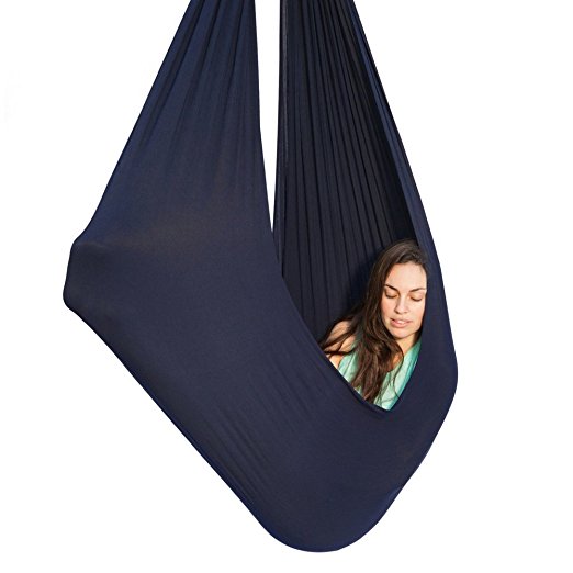 Indoor Therapy Swing for Kids with Special Needs by InYard | Lycra Snuggle Swing | Cuddle Hammock for Children with Autism, ADHD, Aspergers | Ideal for Sensory Integration (Up to 165lbs, Dark Blue)