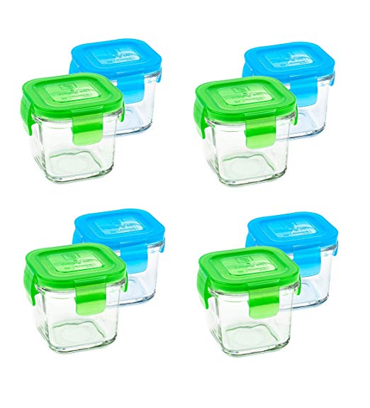 Wean Green Wean Cubes 4oz/120ml Baby Food Glass Containers - Starter Pack Blue and Green (Set of 8)