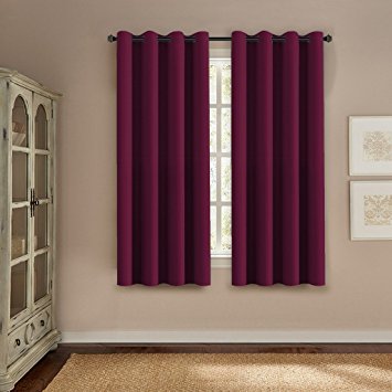 H.Versailtex Ultra Soft and Smooth Blackout Curtains for Small Window(Thermal Insulated and Energy Saving,Grommet)-52 by 63 inch Long-Solid in Burgundy Red(Single Panel)