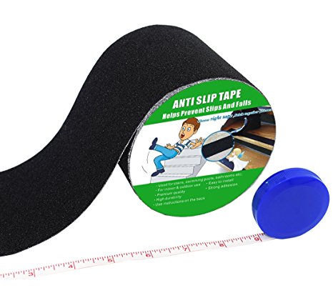 Anti Slip Tape , High Traction,Strong Grip Abrasive , Not Easy Leaving Adhesive Residue , Indoor & Outdoor, with Measuring Tape (4" Width x 190" Long, Black)
