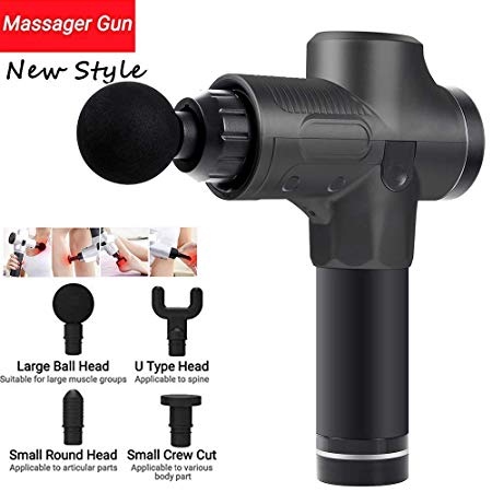 Muscle Massage Gun Deep Tissue Massager Relaxer Exercise Muscle Body Shaping Vibration 3 Files 4 Head (Black, C)