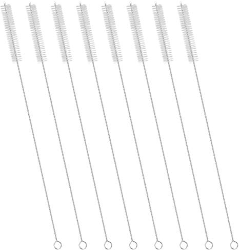 GFDesign Drinking Straw Cleaning Brushes Set 12" Extra Long 12mm Extra Wide Pipe Tube Cleaner Nylon Bristles Stainless Steel Handle - 12" x 1/2" (12mm) - Set of 8