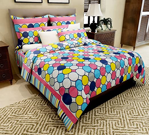 Home Candy 144 TC Multi Color Cotton Double Bed Sheet with 2 Pillow Covers
