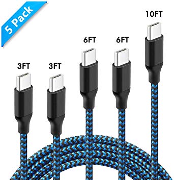 USB Type C Cable, Besiva 5 Pack 3FT 3FT 6FT 6FT 10FT Type C Charging Cable, USB C to USB A Nylon Braided Fast Charger Cord for Samsung Galaxy Note 8, Note 9, Note 10,S8, S9, S10, Nintendo Switch, Sony XZ, LG V20, G5, G6, HTC 10 and More