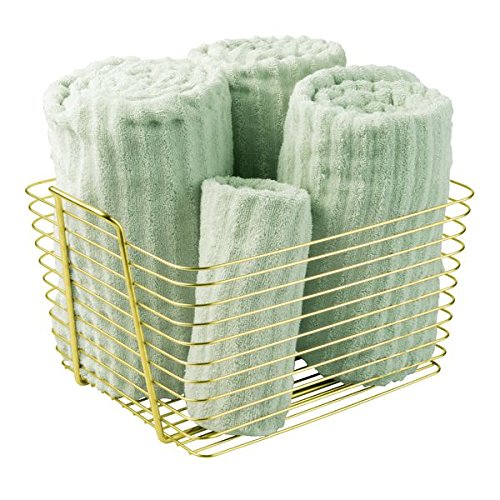 mDesign Wire Storage Organizer Basket for Bathroom, Bath Towels, Heath and Beauty Products - Large, Gold/Brass