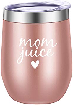Pufuny Mom Juice Wine Tumbler Insulated Stemless Funny Sippy Cup with Lid,Mother’s Day, Mom Birthday, Christmas, Valentine's Gift for Mom 12 oz Rose Gold