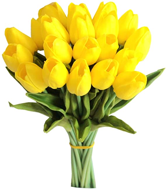 Mandy's 20pcs Yellow Artificial Latex Tulips for Party Home Wedding Decoration