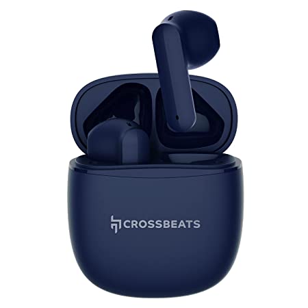 Crossbeats Airpop True Wireless Earbuds with 30Hrs Playtime Ultralight Bluetooth Earphone with Mic & Voice Assistant, Passive Noise Cancelling Headset, Type-C Fasting Charging-Blue