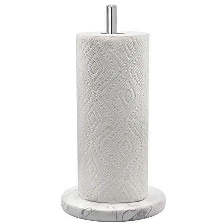 Topsky Paper Towel Holder for Kitchen - Kitchen Paper Towel Dispenser with Weighted Base for Standard Paper Towel Rolls, Stainless Steel and Marble Effect