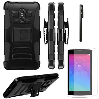 ZTE MAX DUO LTE Case,IDEA LINE INC(TM)For ZTE MAX DUO 4G LTE Heavy Duty Armor Shock Proof Dual Layer Holster Locking Belt Swivel Clip with Kick Stand   Stylus Pen   HD Screen Protector(Black/Black)