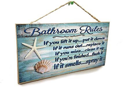 5"x10" Seashells Bathroom Rules If It Smells Spray It Beach Sign Plaque 10 Inches By 5 Inches