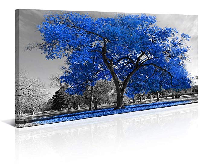 Large Blue Tree Black and White Canvas Wall Art for Living Room Modern Prints Decor Ready to Hang for Home Bedroom Office Wall Decoration