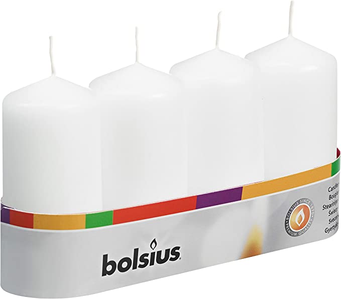 Bolsius Pillar Candle, White, Pack of 4, Tray 4, 100/50 mm