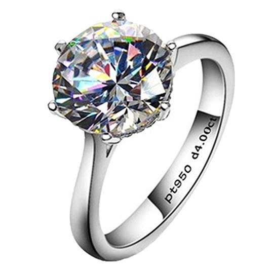 AINUOSHI 4ct Round Brilliant Nscd Sona Simulated Diamond Solitaire Wedding Engagement Ring - Finger Size 4-10