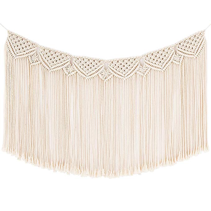 Mkono Macrame Woven Wall Hanging Fringe Garland Banner Decor Bohemian Home Decoration for Apartment Bedroom Living Room Gallery Baby Nursery, 35" x 20"