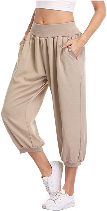 Dilgul Women's Loose Fit Capri Harem Crop Pants Joggers Sweatpants Casual Lounge Pants Plus Size Pants XS-4XL with Pockets