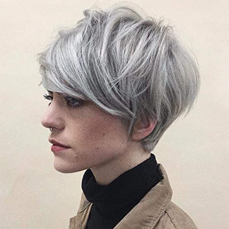 Short Grey Silver Wig for Woman Synthetic Natural Looking for Daily Use Heat Resistant Fiber