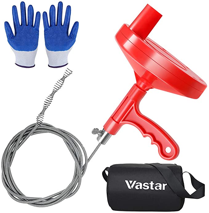 Vastar 7.62M Snake Drain Auger,Metal Spring-Steel Drain Unblocker,Flexible Sink Snake for Bathroom Kitchen Sink,Shower Drain,with Gloves and Storage Bag