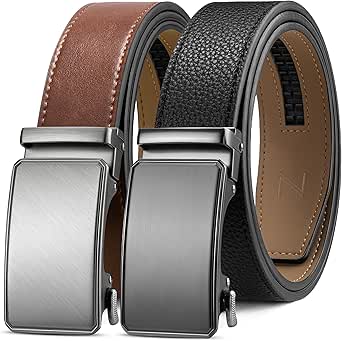 Zitahli Ratchet Belt for Men - 2 Packs Leather Mens belt For Gift Men Dress and Casual,Trim to Fit