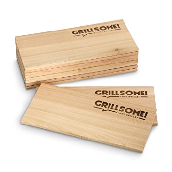 10 Grilling Planks made of Canadian Cedar Wood (30 x 14 x 0.8 cm) by Grillsome! Barbecue Boards, Smoking Planks Set of 10 (2 x Set of 5 Smooth and rough Surface) Untreated, Smoke Aroma